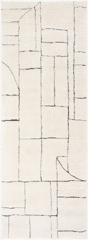 Livabliss Freud High Pile Polyester Runner Rug Turkey Woven Soft Texture for Hallway Entry Ivory, Black 2'7" x 7'3" FEU2307-2773