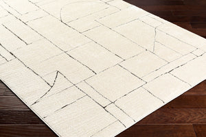 Livabliss Freud High Pile Polyester Runner Rug Turkey Woven Soft Texture for Hallway Entry Ivory, Black 7'10" x 10' FEU2307-71010