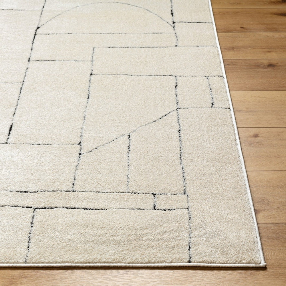 Livabliss Freud High Pile Polyester Runner Rug Turkey Woven Soft Texture for Hallway Entry Ivory, Black 2'7" x 7'3" FEU2307-2773