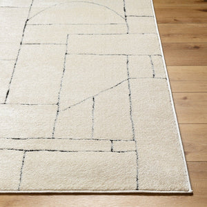 Livabliss Freud High Pile Polyester Runner Rug Turkey Woven Soft Texture for Hallway Entry Ivory, Black 7'10" x 10' FEU2307-71010