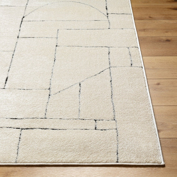 Livabliss Freud High Pile Polyester Runner Rug Turkey Woven Soft Texture for Hallway Entry Ivory, Black 7'10" x 10' FEU2307-71010