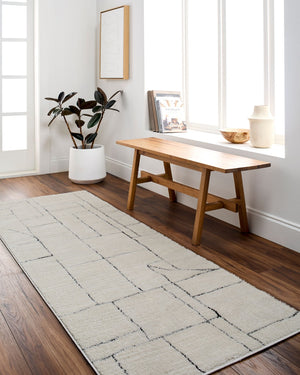 Livabliss Freud High Pile Polyester Runner Rug Turkey Woven Soft Texture for Hallway Entry Ivory, Black 7'10" x 10' FEU2307-71010