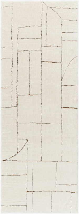 Livabliss Freud High Pile Polyester Runner Rug Turkish Machine Woven for Hallways and Entryways Ivory, Brown 2'7" x 7'3" FEU2308-2773