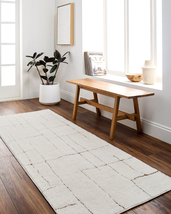 Livabliss Freud Swirl Geometric High Pile Polyester Runner Rug for Hallway or Entryway Ivory, Brown 5'3" x 7' FEU2310-537