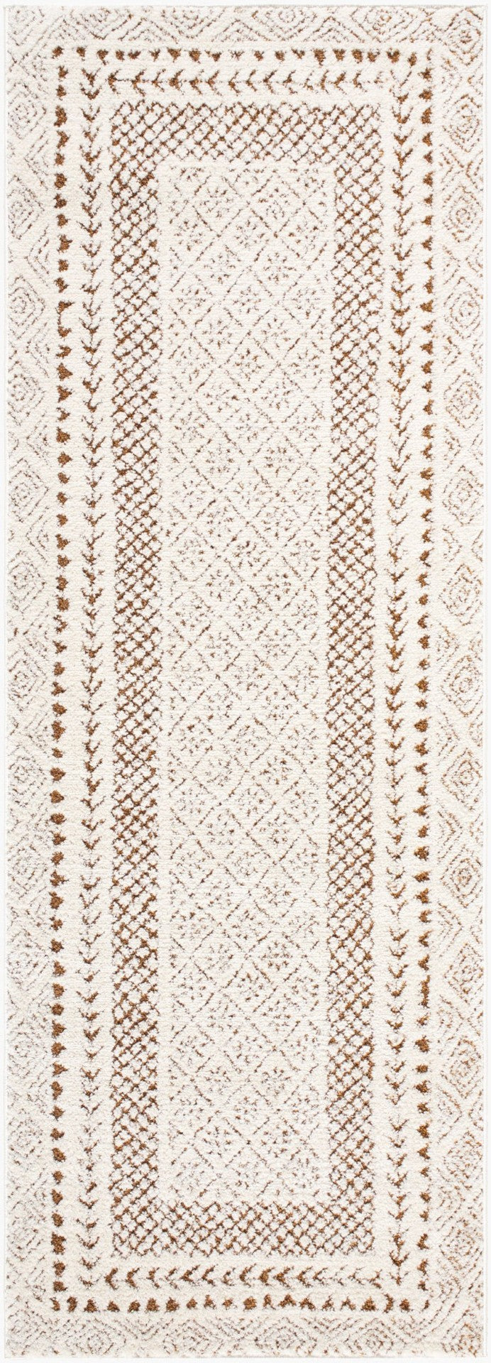 Livabliss Freud High Pile Polyester Rug Soft Textured Accent for Entryway Bathroom or Bedroom Ivory, Brown 2'7" x 7'3" FEU2320-2773