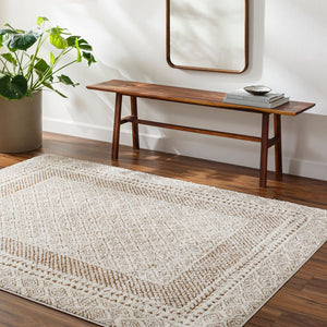 Livabliss Freud High Pile Polyester Rug Soft Textured Accent for Entryway Bathroom or Bedroom Ivory, Brown 5'3" x 7' FEU2320-537