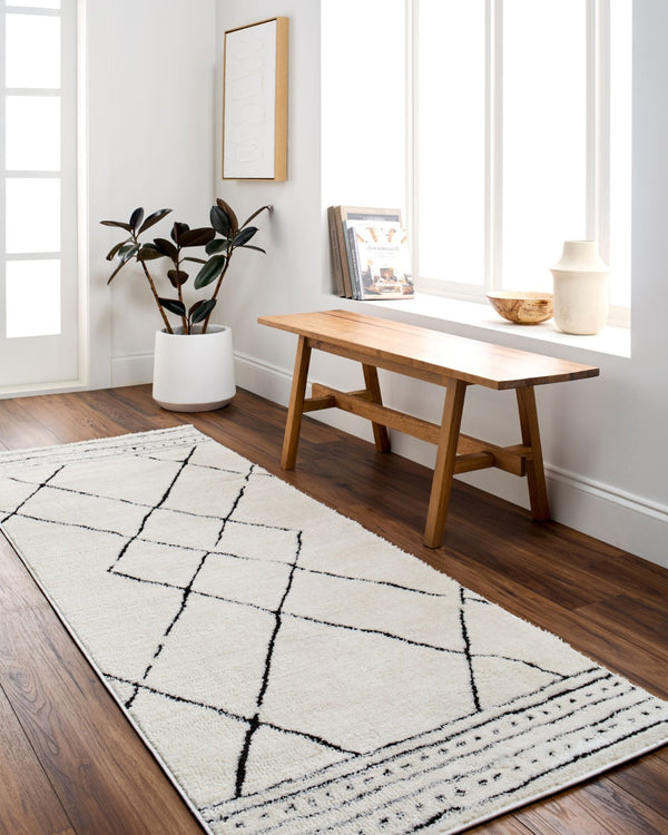 Livabliss Freud Machine Woven Polyester Area Rug High Pile Plush Feel for Modern Living Spaces Ivory, Black 9'2" x 12' FEU2322-9212