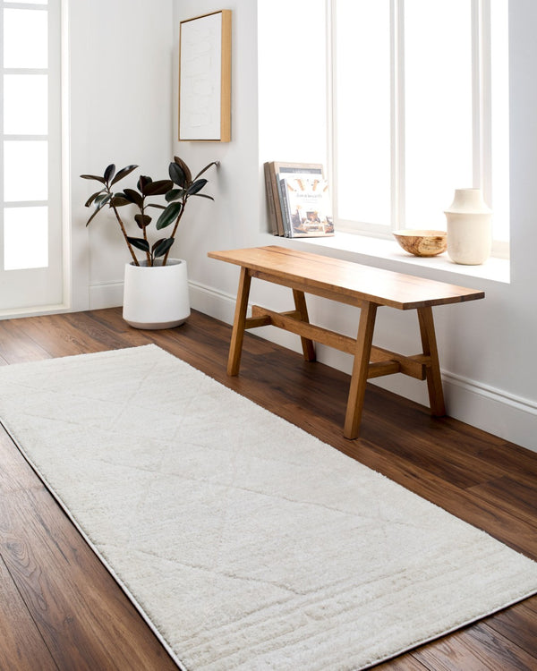 Livabliss Freud High Pile Polyester Runner Rug Intricate Pattern for Hallway or Bedroom Ivory, White 9'2" x 12' FEU2324-9212
