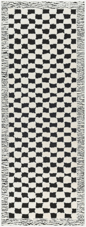 Livabliss Freud Plush Polyester Runner Rug Turkey Woven Soft High Pile Hallway Entryway Ivory, Black 2'7" x 7'3" FEU2325-2773