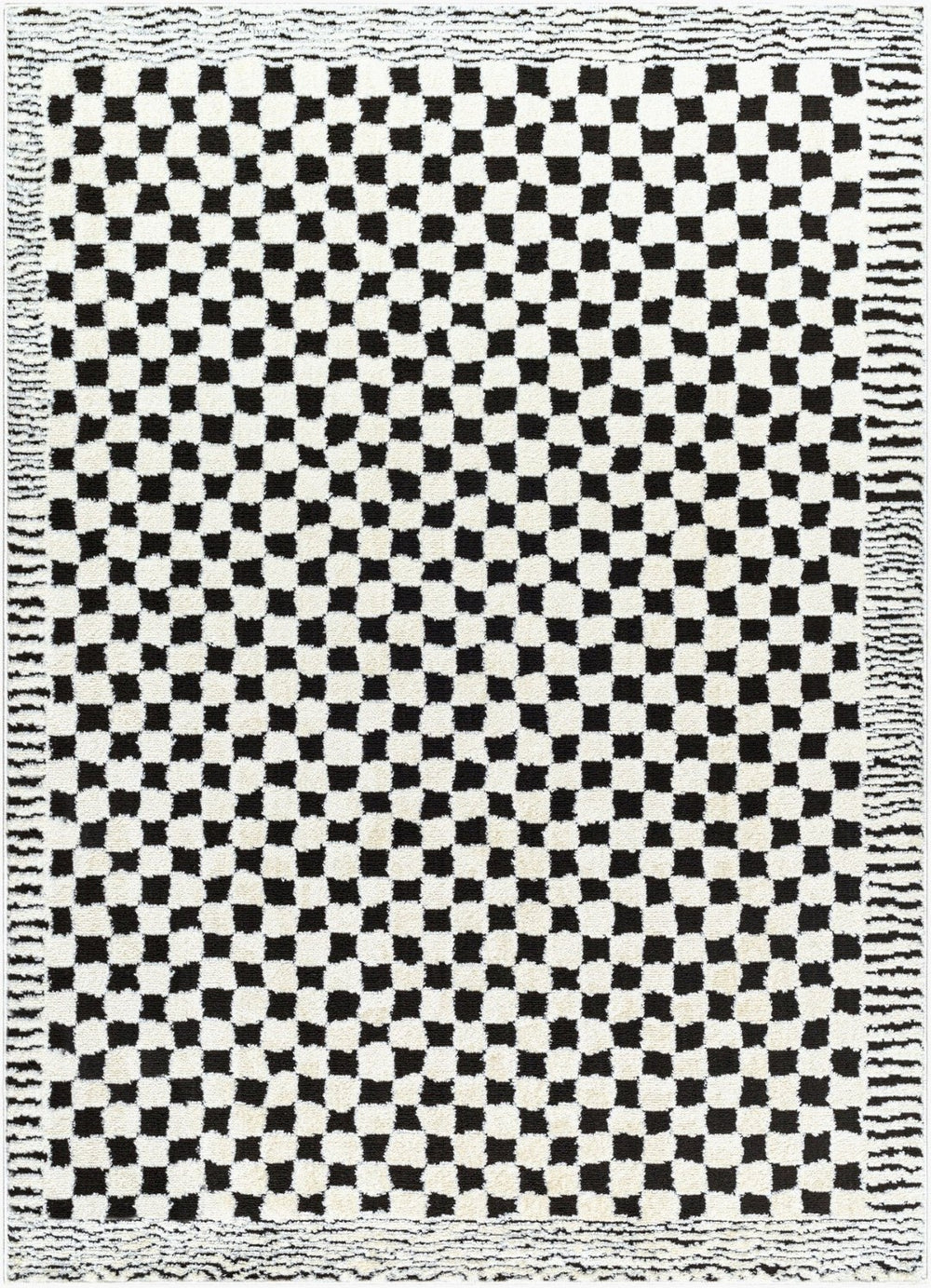 Livabliss Freud Plush Polyester Runner Rug Turkey Woven Soft High Pile Hallway Entryway Ivory, Black 7'10" x 10' FEU2325-71010