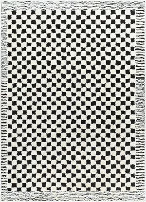 Livabliss Freud Plush Polyester Runner Rug Turkey Woven Soft High Pile Hallway Entryway Ivory, Black 7'10" x 10' FEU2325-71010