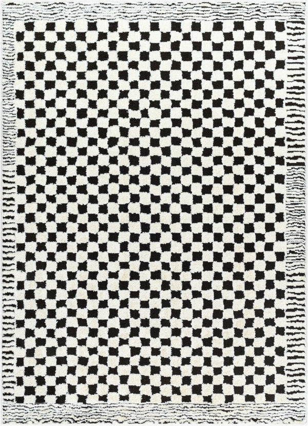 Livabliss Freud Plush Polyester Runner Rug Turkey Woven Soft High Pile Hallway Entryway Ivory, Black 7'10" x 10' FEU2325-71010