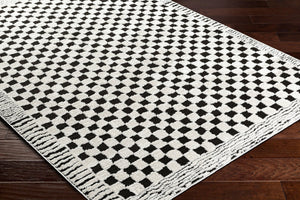 Livabliss Freud Plush Polyester Runner Rug Turkey Woven Soft High Pile Hallway Entryway Ivory, Black 7'10" x 10' FEU2325-71010