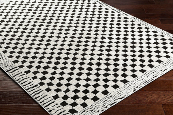 Livabliss Freud Plush Polyester Runner Rug Turkey Woven Soft High Pile Hallway Entryway Ivory, Black 7'10" x 10' FEU2325-71010