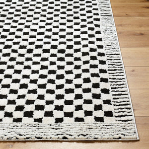 Livabliss Freud Plush Polyester Runner Rug Turkey Woven Soft High Pile Hallway Entryway Ivory, Black 7'10" x 10' FEU2325-71010