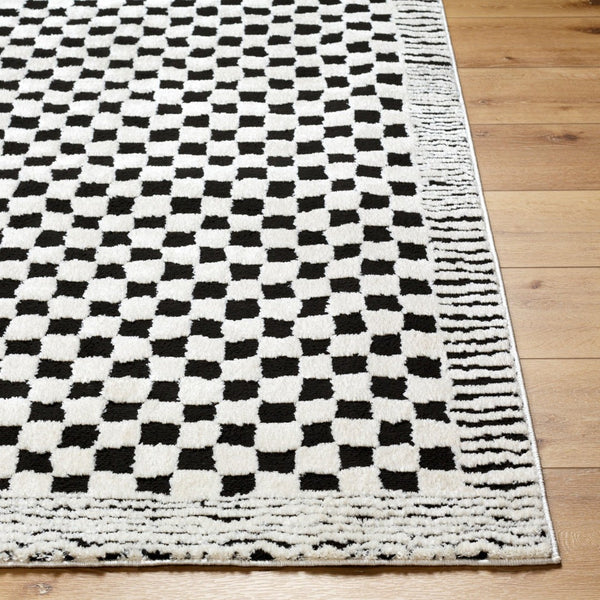 Livabliss Freud Plush Polyester Runner Rug Turkey Woven Soft High Pile Hallway Entryway Ivory, Black 7'10" x 10' FEU2325-71010