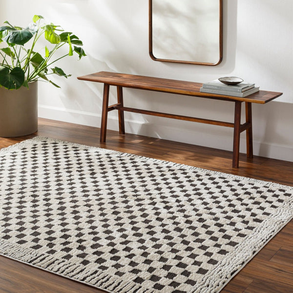 Livabliss Freud Plush Polyester Runner Rug Turkey Woven Soft High Pile Hallway Entryway Ivory, Black 7'10" x 10' FEU2325-71010