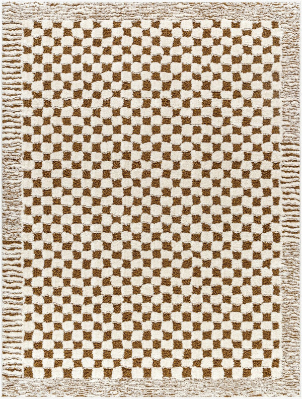 Livabliss Freud Machine Woven Polyester Runner Rug Plush High Pile Hallway Entryway Accent Ivory, Brown 6'7" x 9' FEU2326-679