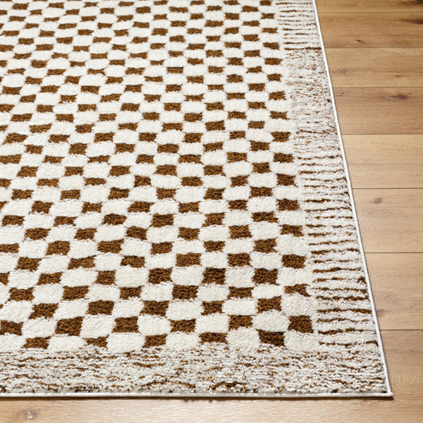 Livabliss Freud Machine Woven Polyester Runner Rug Plush High Pile Hallway Entryway Accent Ivory, Brown 6'7" x 9' FEU2326-679