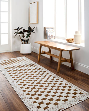 Livabliss Freud Machine Woven Polyester Runner Rug Plush High Pile Hallway Entryway Accent Ivory, Brown 6'7" x 9' FEU2326-679