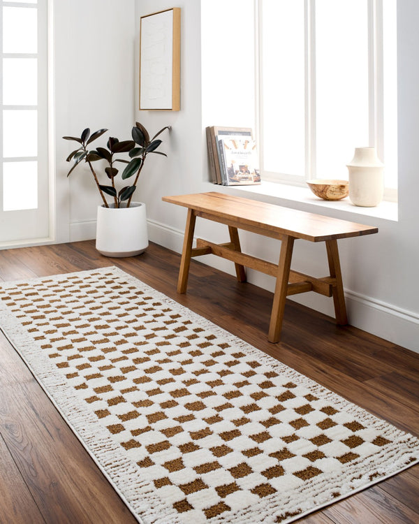 Livabliss Freud Machine Woven Polyester Runner Rug Plush High Pile Hallway Entryway Accent Ivory, Brown 6'7" x 9' FEU2326-679
