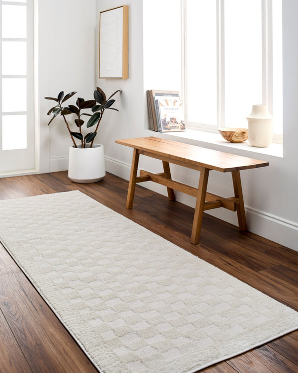 Livabliss Freud Plush High Pile Polyester Runner Rug Woven in Turkey for Hallways and Entryways Ivory, White 5'3" x 7' FEU2327-537