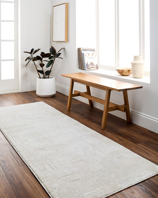 Livabliss Freud Turkish Polyester High Pile Runner Rug for Hallways and Entryways Ivory, White 5'3" x 7' FEU2328-537