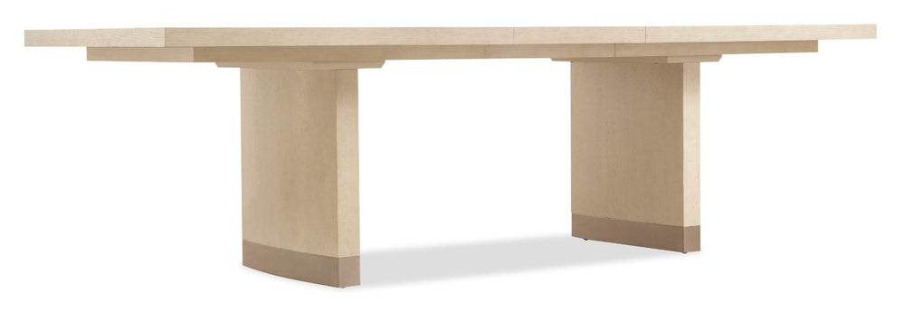 Hooker Furniture Westwood Polished Limestone Rectangle Dining Table With Two 20" Leaves, Quartered Oak Veneers, Double Pedestal 6133-75200-80