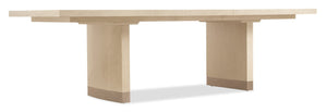 Hooker Furniture Westwood Polished Limestone Rectangle Dining Table With Two 20" Leaves, Quartered Oak Veneers, Double Pedestal 6133-75200-80