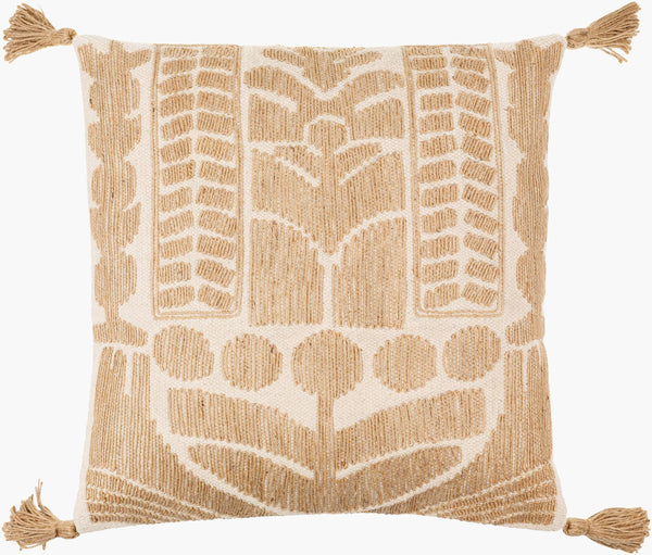Surya Farley 18" X 18" Accent Pillow - Authentic Cotton & Jute Blend For Timeless Home Elegance & Comfort Beige Cotton,Jute,Cotton Fey001-2020d