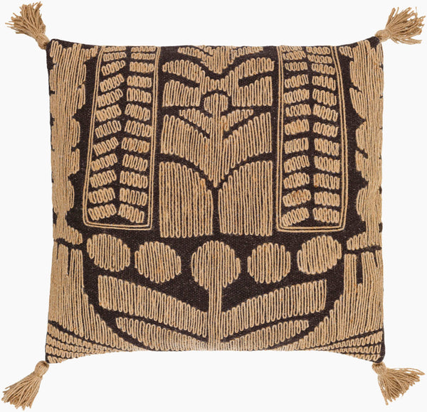 Surya Farley 18" X 18" Accent Pillow - Authentic Cotton & Jute Blend For Timeless Home Elegance & Comfort Espresso Cotton,Jute,Cotton Fey002-1818d