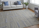 Feizy Rugs Longridge Hand Woven Geometric Design Rug - Luxurious High-low Pile For Modern Home Décor Ivory,Blue Viscose,Wool T09t8002bgeblue10