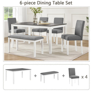 English Elm 6 Piece Rubberwood Dining Set with Bench and Linen Chairs for Transitional Kitchen W1998S00098