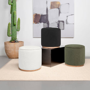 English Elm Keita Green Faux Sheepskin Ottoman with Wood-Grain Metal Base — Cozy Round Footstool, Durable Accent Seat (18.5") B062P299988