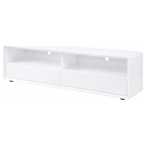 English Elm Cordova Glossy White Low Profile Tv Stand with Dual Drawers for Modern Living Rooms B062P441136