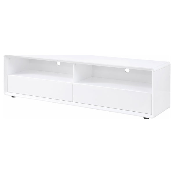 English Elm Cordova Glossy White Low Profile Tv Stand with Dual Drawers for Modern Living Rooms B062P441136