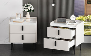 English Elm Nightstands with Marble-Pattern Top and Raised Guard, 2-Drawer Modern Bedside Tables for Storage Elegance White 23.4 L x 18.5 W x 9.06 H N733S332142K