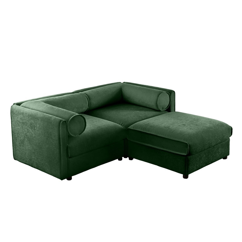 English Elm Stylish Green Chenille Loveseat With Ottoman Storage – Modern, Ergonomic, & Modular Design For Comfort W714S01058-GIGA