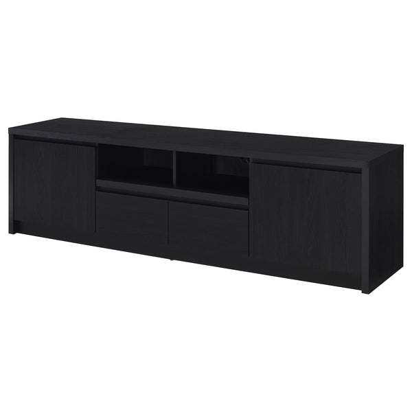 English Elm O'brien Matte Black 78 Inch Media Console with Three Drawers and Wire Management B062P451935