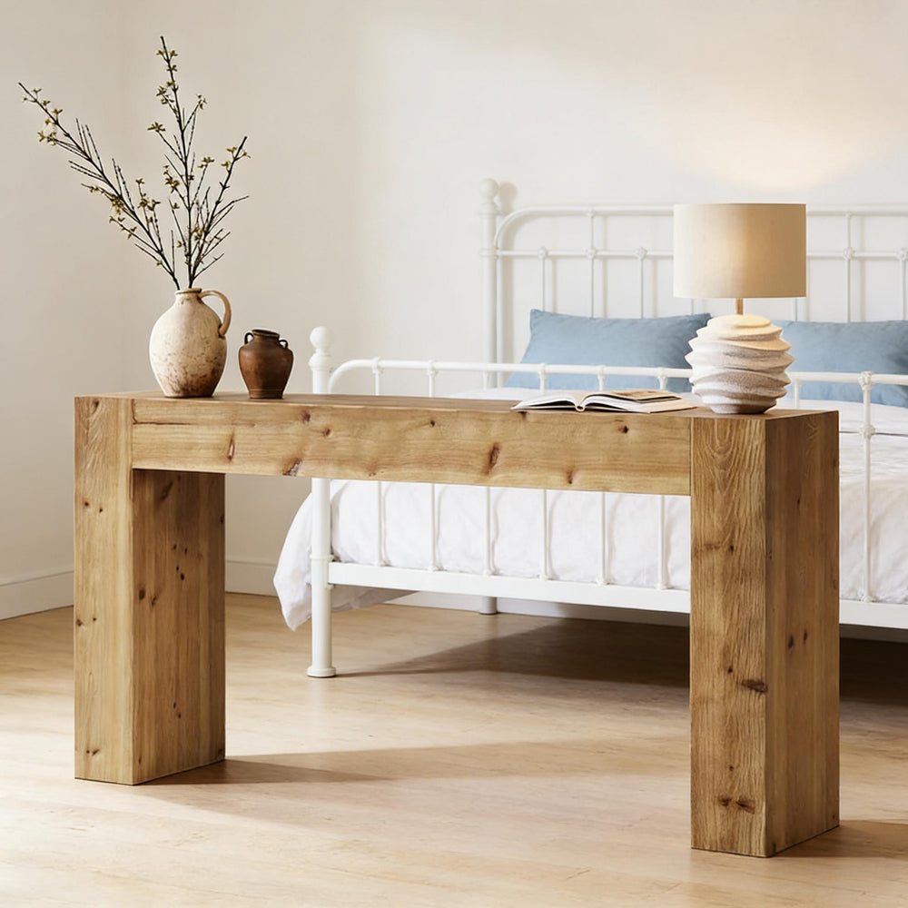 English Elm Wood Solid Fir Console Table Handcrafted Farmhouse Style for Entryway or Sofa T3971P448350