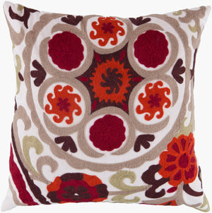 Surya Botanical Accent Pillow – 18"X18" Durable Polyester, Elegant Design & Easy-care For Any Room Red Polyester Ff028-1818p