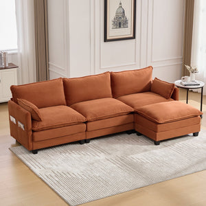 English Elm United We Win Modular Corduroy Sectional with Ottoman Low Profile Living Room Couch Orange W1568S00258