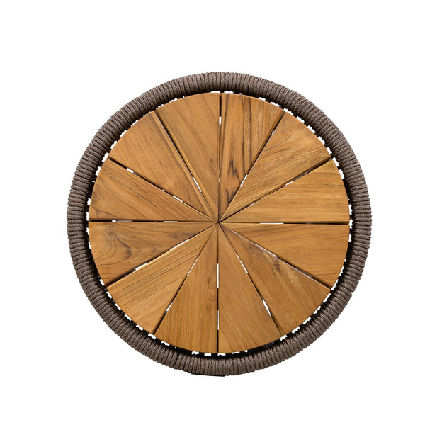 English Elm Outdoor Acacia Wood Top Side Table Woven Rope Iron Frame Hourglass Patio Accent N770P354691D