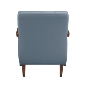 English Elm Modern Tufted Leather Accent Chair with Walnut Wood Frame, Upholstered Seat, Compact Stylish Design Blue 28 L x 21 W x 25.75 H B011P271924