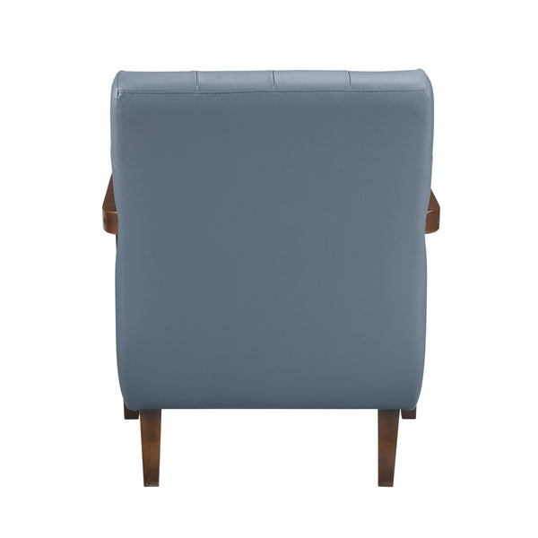 English Elm Modern Tufted Leather Accent Chair with Walnut Wood Frame, Upholstered Seat, Compact Stylish Design Blue 28 L x 21 W x 25.75 H B011P271924