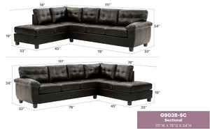 English Elm Gallant Upholstered Sectional Sofa with Reversible Chaise and Removable Backs Black B078S00116