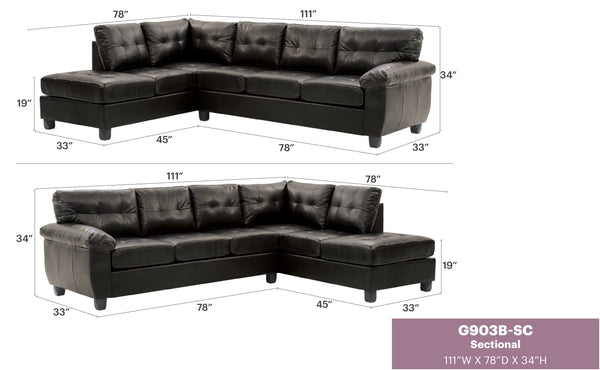 English Elm Gallant Upholstered Sectional Sofa with Reversible Chaise and Removable Backs Black B078S00116
