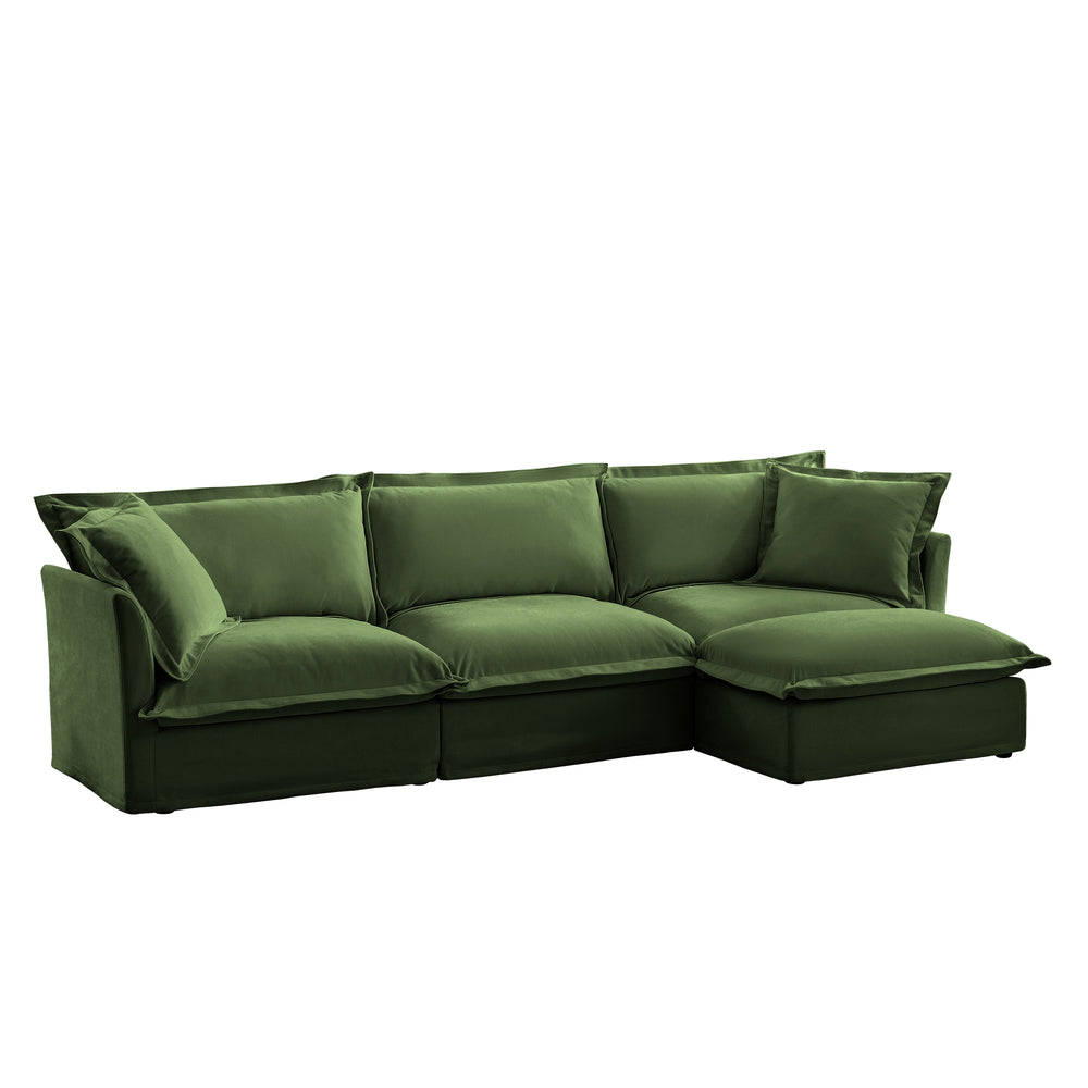 English Elm L-Shaped Slipcovered Sectional Sofa - Luxurious Chenille Couch With Convertible Ottoman & Pillows W3041S00052