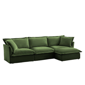 English Elm L-Shaped Slipcovered Sectional Sofa - Luxurious Chenille Couch With Convertible Ottoman & Pillows W3041S00052