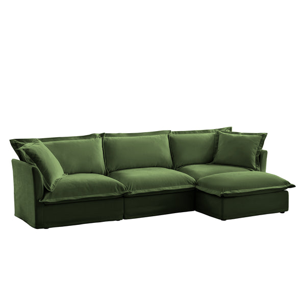 English Elm L-Shaped Slipcovered Sectional Sofa - Luxurious Chenille Couch With Convertible Ottoman & Pillows W3041S00052